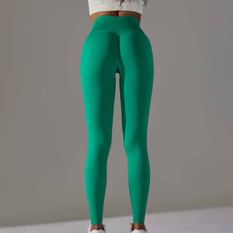 Celana Yoga elastisitas tinggi wanita, celana panjang warna polos pinggang tinggi kontrol perut elastis untuk aktif