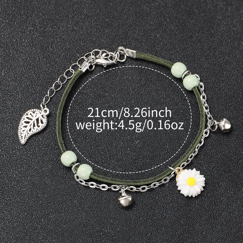 Reloj de cuarzo con correa de cuero verde para mujer y niña, pulsera de flores, conjunto de 2 piezas