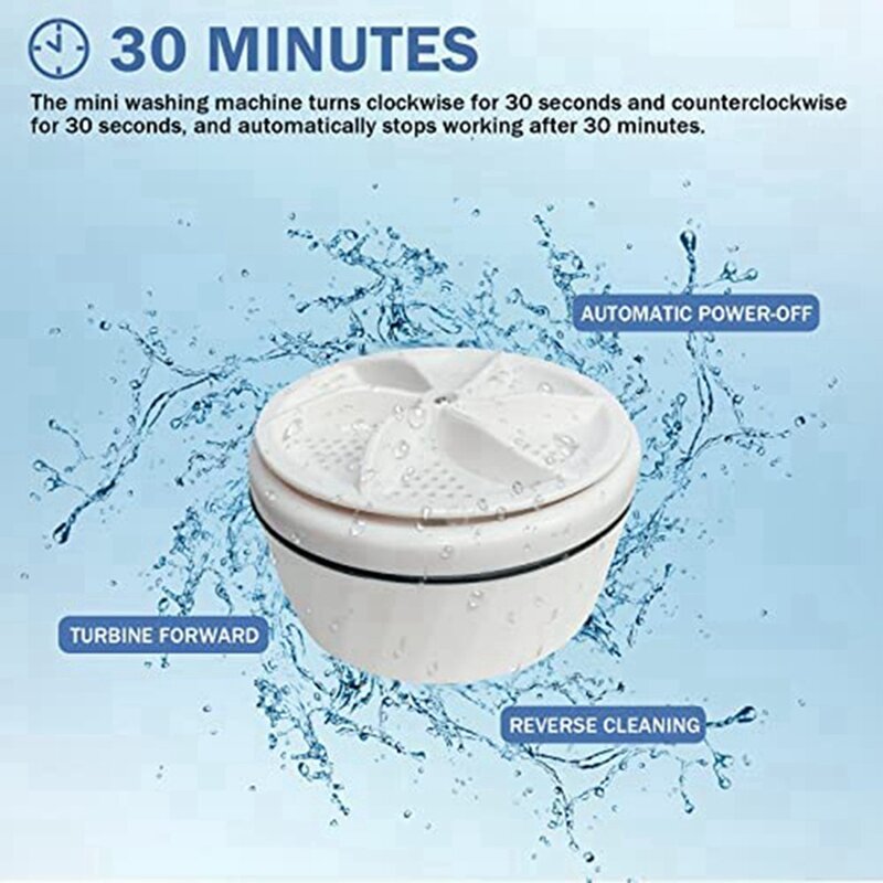 Mini Portable Spin ABS Washing Machine USB Turbo Washer For Home, Business, Travel, College, RV, Apartment - White