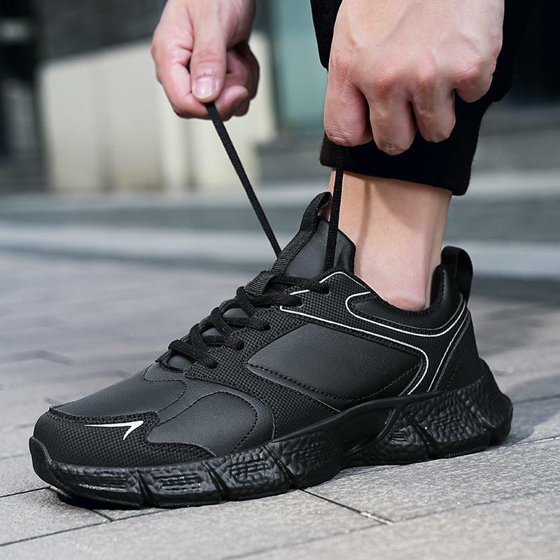 Мужская обувь, осенне-зимняя обувь на платформе для спиннинга, мужские черные повседневные спортивные ботинки на шнуровке без шнурков