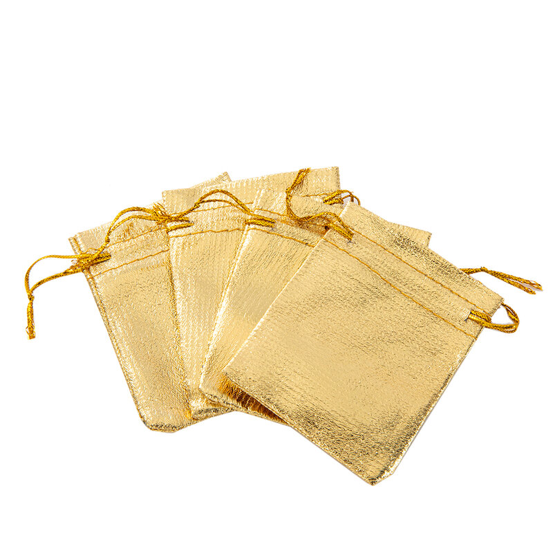 Bolsas de regalo doradas con cordón, 50 piezas, para organizadores de joyería, para dulces, Chocolate, paquetes para pequeñas empresas