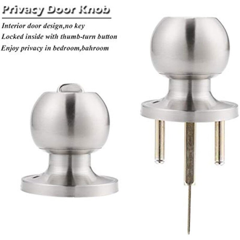 Satin Nickel Interior Door Round Ball Knob Privacy Door Lockset for Bed and Bathroom/Thumb-Turn Knob Inside Pack of 6
