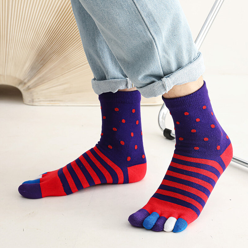 Große Fünf-Finger-Socken Mann Baumwolle gestreiften Punkt Patchwork bunte Business-Mode schweiß absorbierende Zehen glücklich Socken plus