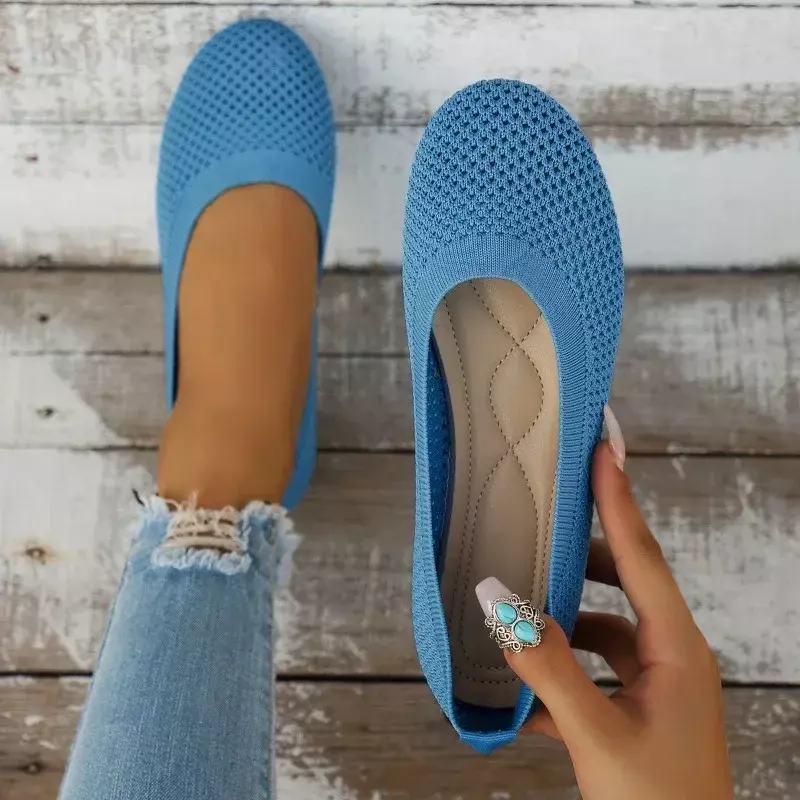 Zapatos planos de punta redonda para mujer, calzado informal de malla transpirable, cómodo, descalzo, primavera y otoño, 2024