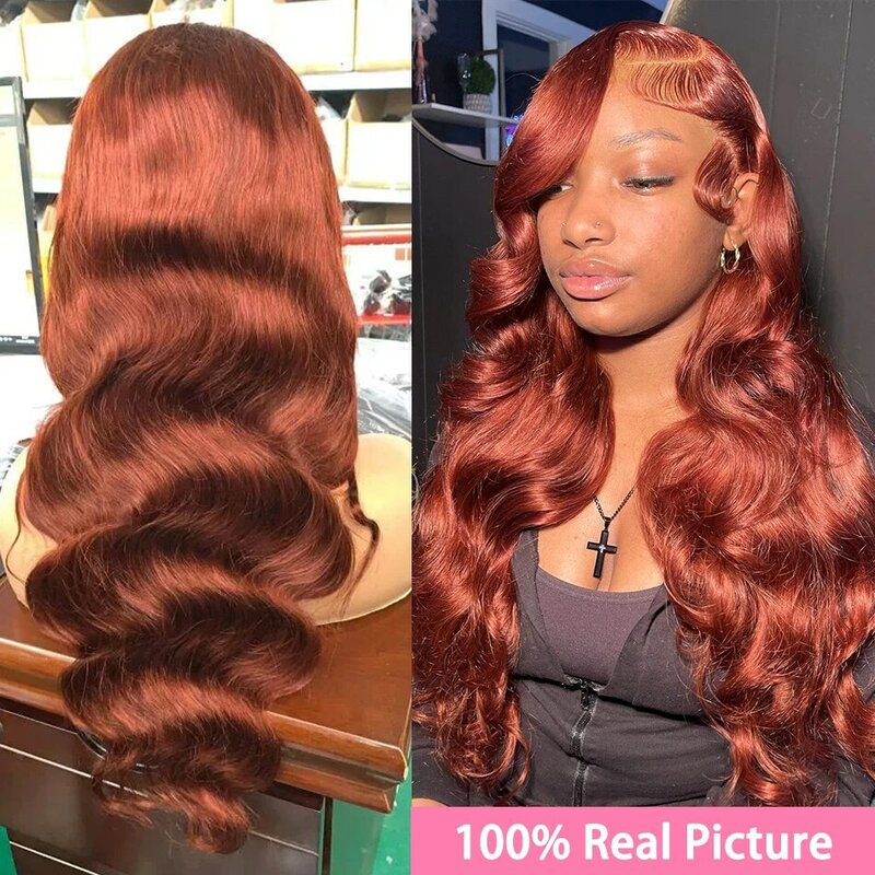 Wig rambut manusia renda depan gelombang coklat kemerahan 13x4 Wig Frontal renda depan Wig prapendali renda merah tua cokelat obral
