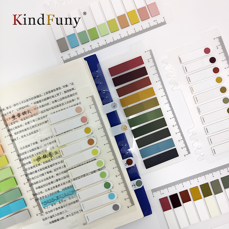 KindFuny-pestañas de índice fluorescentes transparentes Morandi, banderas de flecha para mascotas, nota adhesiva para marcador de página, planificador, pegatinas de oficina, 6 paquetes