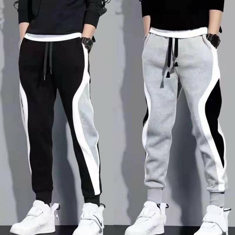 Men Winter Sweatpants Thick Warm Men's Sports Trousers Elastic Waist Drawstring Loose Fit Pockets Plus Size for Fall/winter
