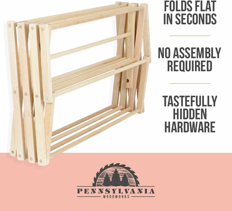 Pennsylvania Woodworks Clothes Drying Rack: Solid Maple Hard Wood Laundry Rack for Sweaters, Blouses Lingerie Clothes Organizer