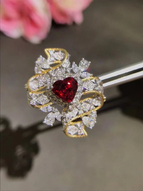 Natürlicher Rubin ring 18 Karat Gold mit Diamant echten Luxus schmuck unverbrannte Taube Blut feine Frauen Schmuck versand kostenfrei