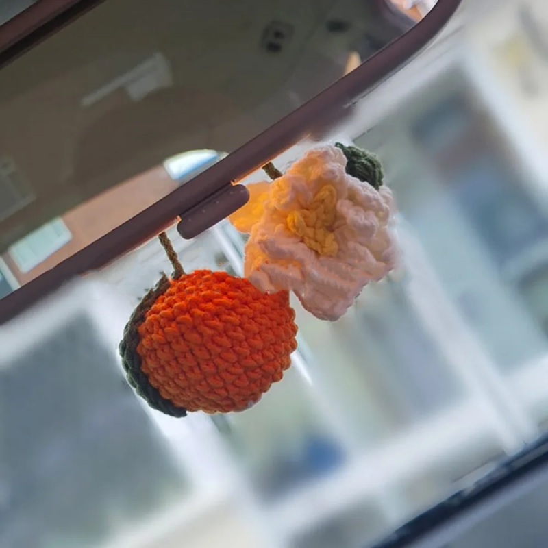 Häkeln Obst Auto hängen Anhänger hand gewebte Schlüssel ring weibliche Tasche Auto Schlüssel anhänger Kette Charme Persimmon Kirsche Autozubehör