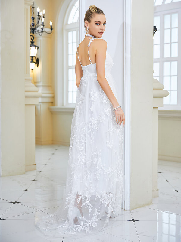 Новинка 2023 белое кружевное свадебное платье без рукавов с V-образным вырезом для невесты и подружки невесты