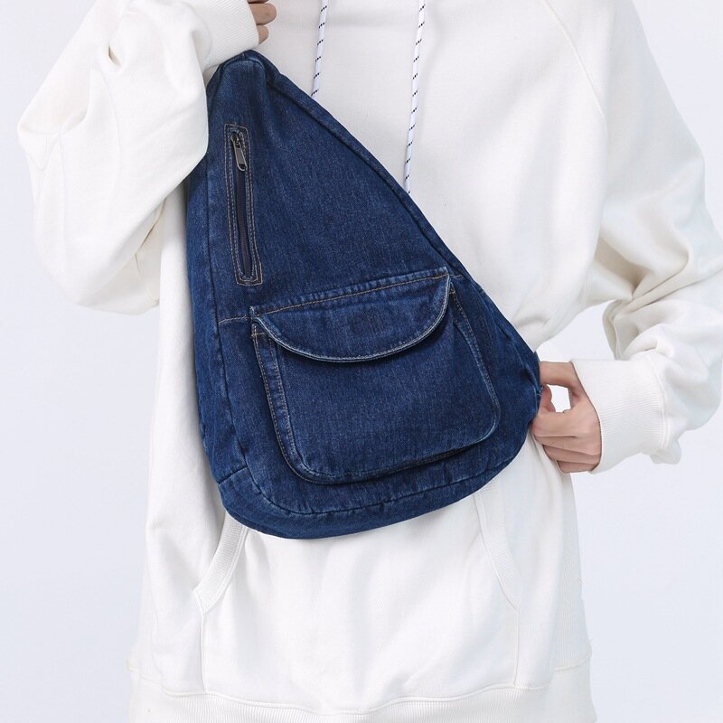 Bolso de mezclilla de Color sólido para mujer, bolsa de pecho de alta calidad, bolsa de viaje de tamaño mediano, bolso de hombro, nueva tendencia