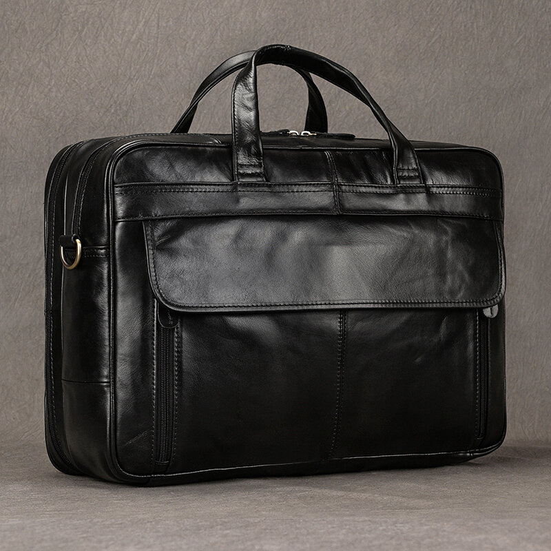 17 "czarna męska torba na ramię z prawdziwej skóry torba podróżna torba na laptopa mężczyźni męski dokument torba biznesowa skórzana teczka