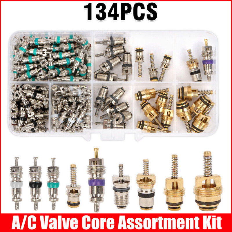 자동차 에어컨 밸브 코어 모음 A/C AC 슈레이더 밸브 코어 및 도구, R134 R12 HVAC 밸브 키트, 자동차 액세서리, 134 개