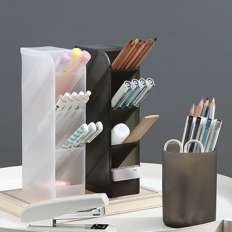 Organizador de escritorio multifuncional creativo, soporte para bolígrafos, caja de almacenamiento de maquillaje, accesorios de oficina escolar, soporte para brochas