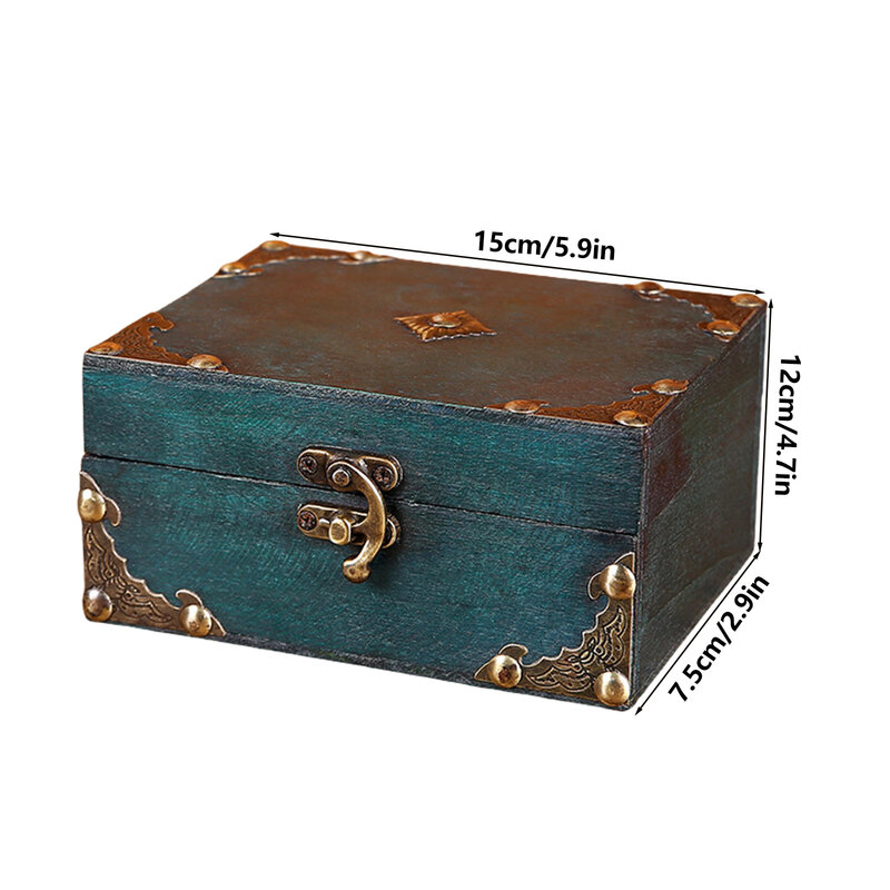 Ozdobna drewniana kuferek na skarby drewna Vintage pudełko do przechowywania biżuterii skrzynia skarbów Organizer opakowanie na biżuterie z szafką