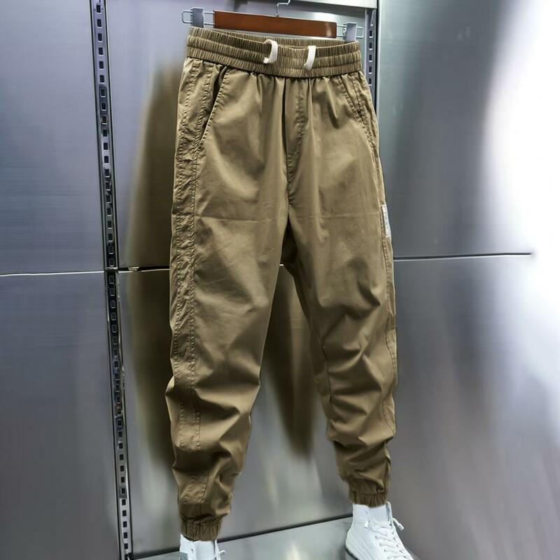 Pantalones de trabajo informales con cordón para hombre, cintura elástica, bolsillos, suaves, transpirables, con bandas en el tobillo para mayor comodidad