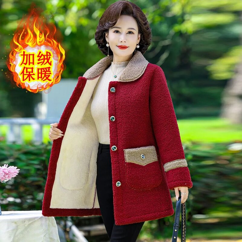 Casaco de veludo dupla face para mulheres de meia idade e idosas, veludo granulado quente, jaqueta acolchoada de algodão, moda outono e inverno