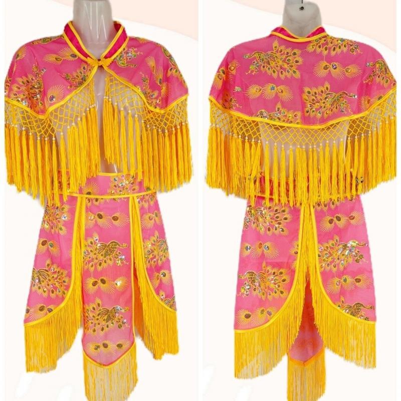 Yangko shawlウエストスカートセット、中国の伝統的な変装コスチューム、huadanとFine girlのステージパフォーマンスアクセサリー、新しい