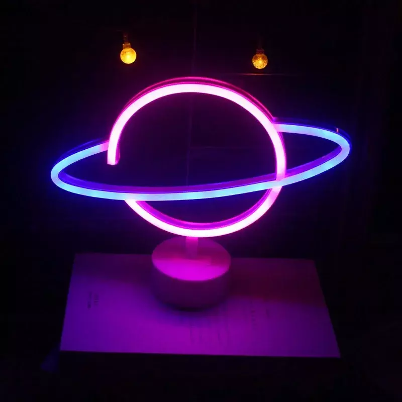 LED Neon Lampe elliptischen Planeten geformte Erde Zeichen Neonlicht Batterie nach Hause dekorative Wand leuchte Weihnachten Party Raum beleuchtung