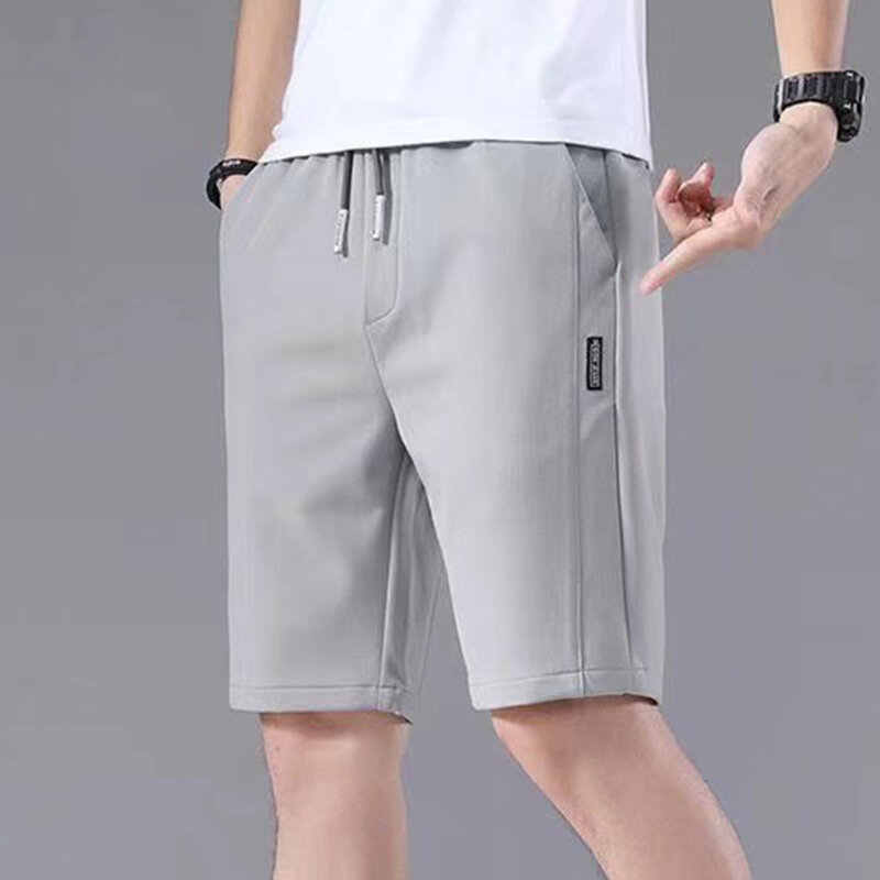 Pantalones cortos deportivos para hombre, Shorts informales de Color sólido con patrón recto, tipo suelto, cintura elástica, cordón, Jogging, Verano