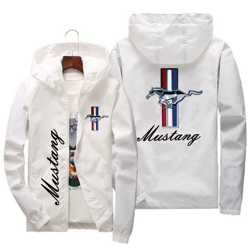 Spring and Autumn Ford Mustang Car Logo Print Hooded Jacket Fashion Charge Jacket Men's Wind Jacket Men's Outdoor Casual Wear