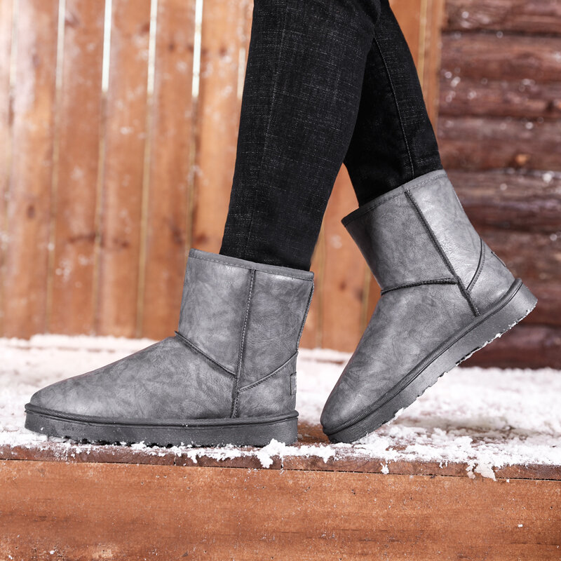 Botas de neve de peles artificiais antiderrapantes ao ar livre para homens, plataforma longa, sapatos de algodão quente, botas de montanha de pelúcia, inverno 2024