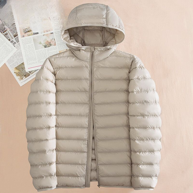 2023 zimowe męskie ultralekkie kurtki cienki dół męskie białe kacze puch z kapturem męskie z długim rękawem ciepła odzież wierzchnia H409