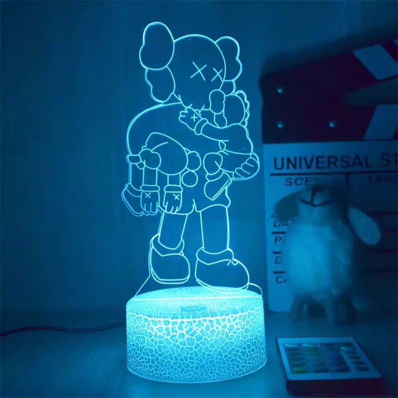Lampka nocna z niedźwiedziem 3D, gwałtowne światło nocne, akrylowa atmosfera lampa stołowa dla dzieci, dziewczęce prezenty, lampa dekoracja sypialni ochrona oczu