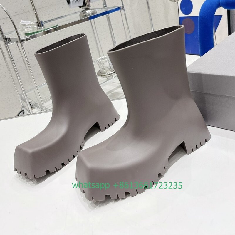 Square Toe Platform Boots Slip on Rain Boots Non-slip 2024 New Fashion Shoes Women Luxury Ankle Boots Design Catwalk Boots