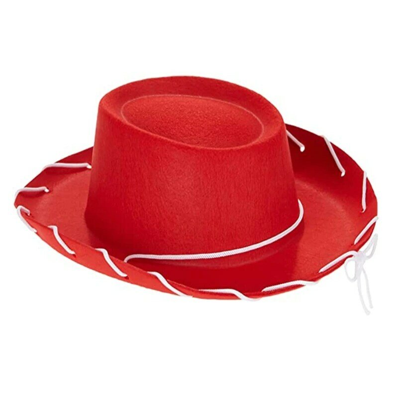 Cappello da cowboy legnoso in feltro rosso marrone per bambini Cowboy occidentale regolabile a tesa larga