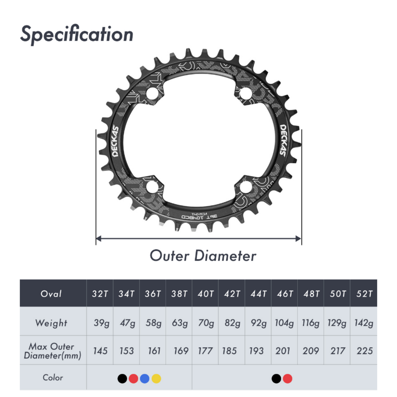 Deckas corona ovale 104BCD per Shimano MTB Bike anello catena bicicletta 32t 34 36 38 42 46 48 50 52T ruota dentata ultraleggera 104 Bcd