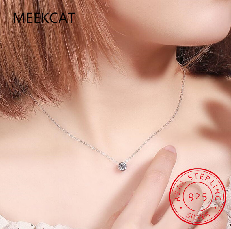 1 Carat D Color Round Bezel Setting Moissanite Pendant Necklace 925 Silver Lab Diamond Women Jewelry With Certificate Box
