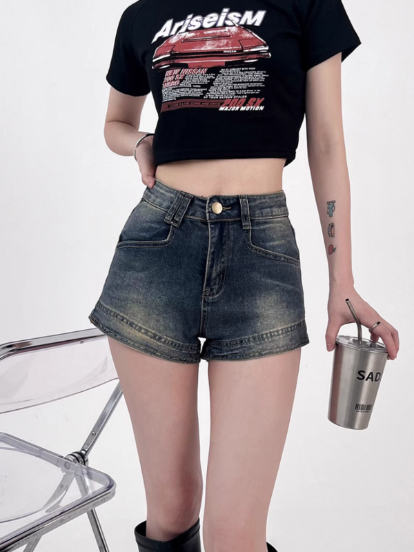 Spodenki damskie jeansowe Sexy z wysokim stanem amerykański styl Retro moda lato Hotsweet Streetwear spodnie dżinsowe na co dzień