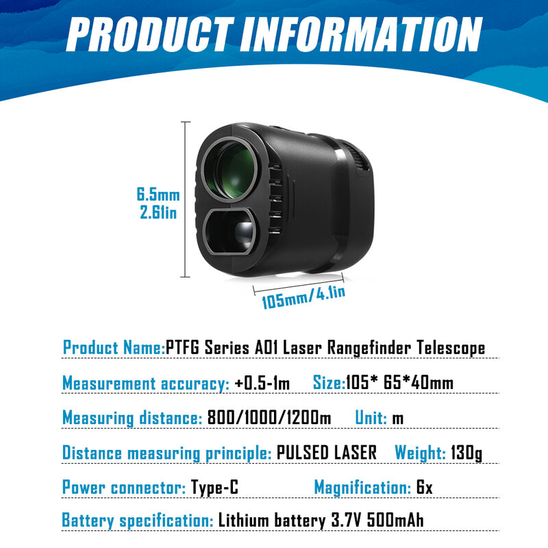 Telémetro láser de Golf recargable con carga USB, medidor de distancia sin/OFF de pendiente, 800M/1000M/1200M