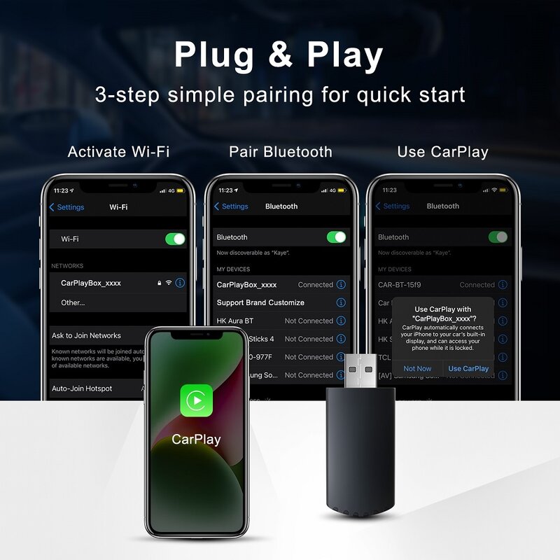 2024 Mini Apple CarPlay Adapter bezprzewodowy do odtwarzania samochodu Bluetooth WiFi szybkie podłączenie Plug and Play dla OEM przewodowy samochód CarPlay nowy