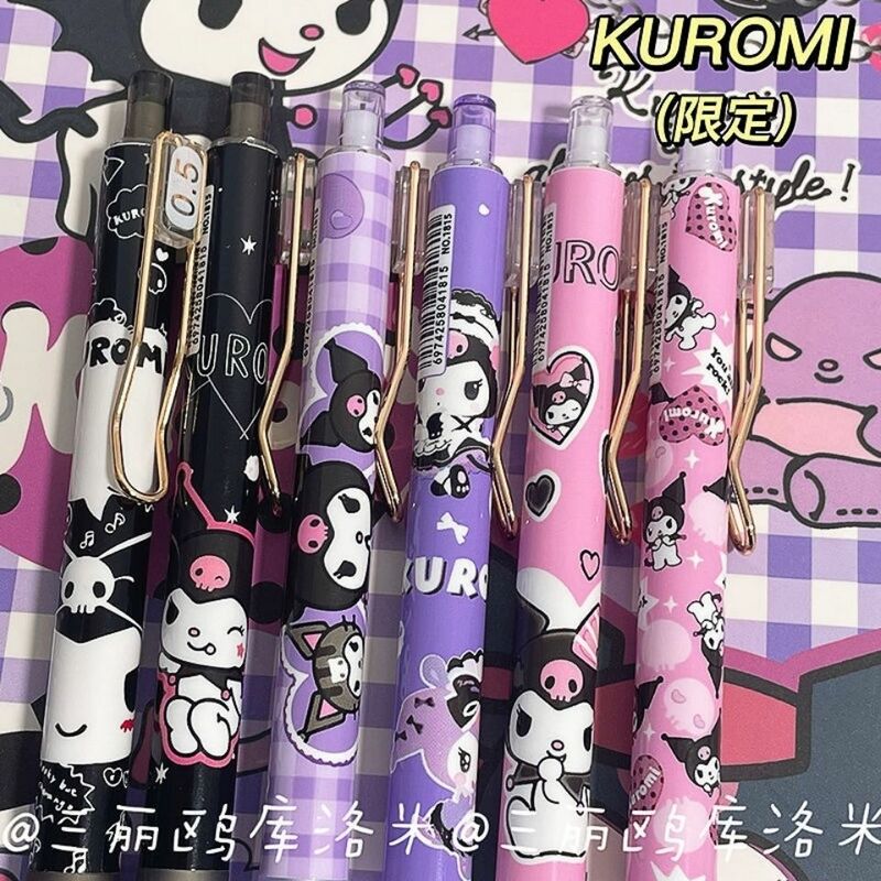 TAKARA TOMY การ์ตูนน่ารัก Hello Kitty นักเรียนปากกาลายเซ็น0.5 Bullet กดปากกาเจลสีดำ6แพ็ค