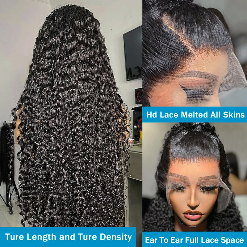 カーリー-黒人女性のためのブラジルの巻き毛のかつら,深い波の透明なレースのフロント,13x6,人間の髪の毛,40インチ
