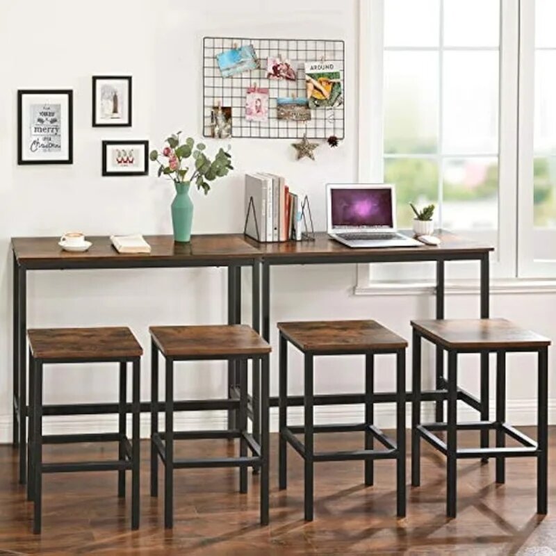 Mesa de Bar larga y estrecha, mesa de comedor de cocina, mesa de Pub alta, marco de Metal resistente, diseño Industrial