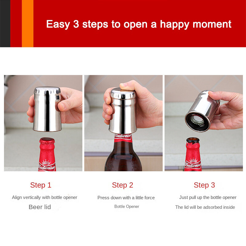 Wielofunkcyjny sterownik automatyczny otwieracz do butelek piwa ze stali nierdzewnej do kreatywnej prasy, nieznakowany otwieracz do butelek