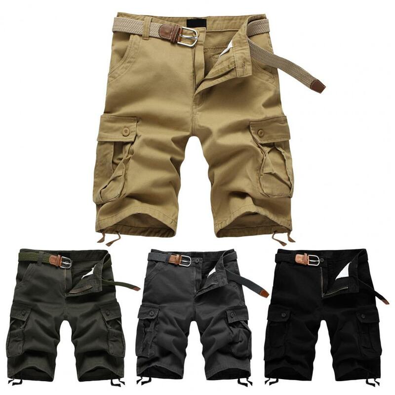 Botão-Zip Fly Shorts de carga masculino com zíper, bolsos múltiplos, fechamento sólido, verão