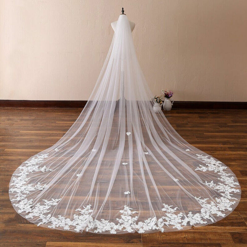 Wedding Veils With Comb Lace Appliques Cathedral Length Headbands Accessories