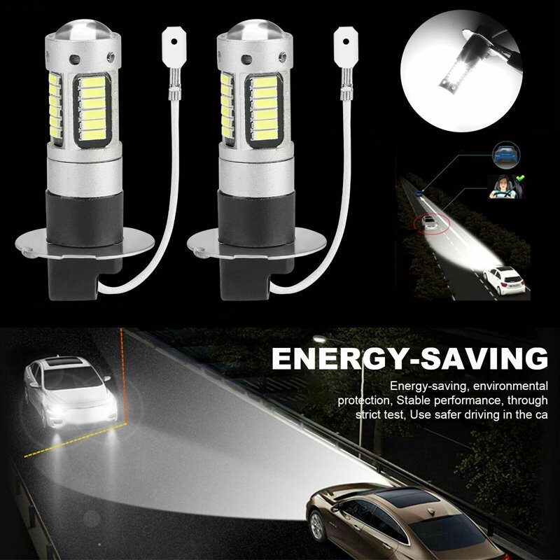 4 sztuk H3 Super jasne LED światła przeciwmgielne do jazdy lampa DRL zestaw żarówek 6000K biały