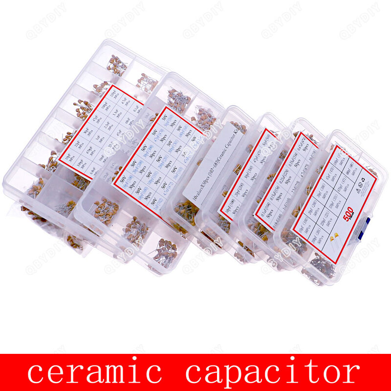 Multilayer ceramic capacitor kit 50V (100~106) 10pF~10uF 102 103 104 105 22pF 47pF 68pF 1nF 10nF 100nF 0.1uF 1uF P=5.08mm