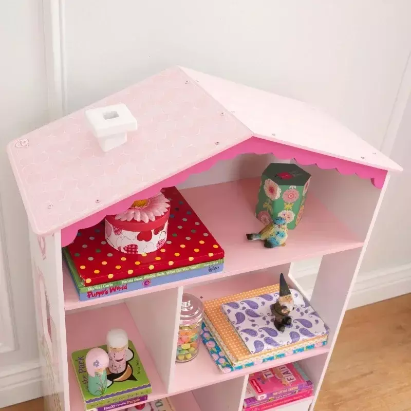 Cottage Wooden Bookcase, Pink & White