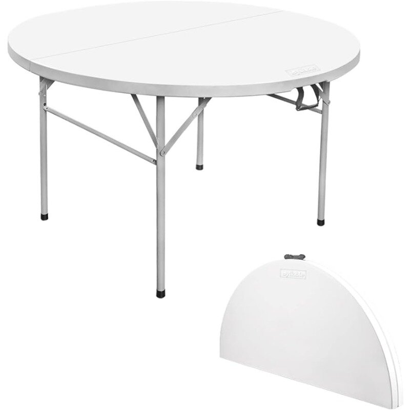 Byliable 원형 접이식 테이블, 이중 접이식 흰색 플라스틱, 원형 카드 테이블, 야외 파티 연회 테이블, 결혼식 이벤트, 48 인치