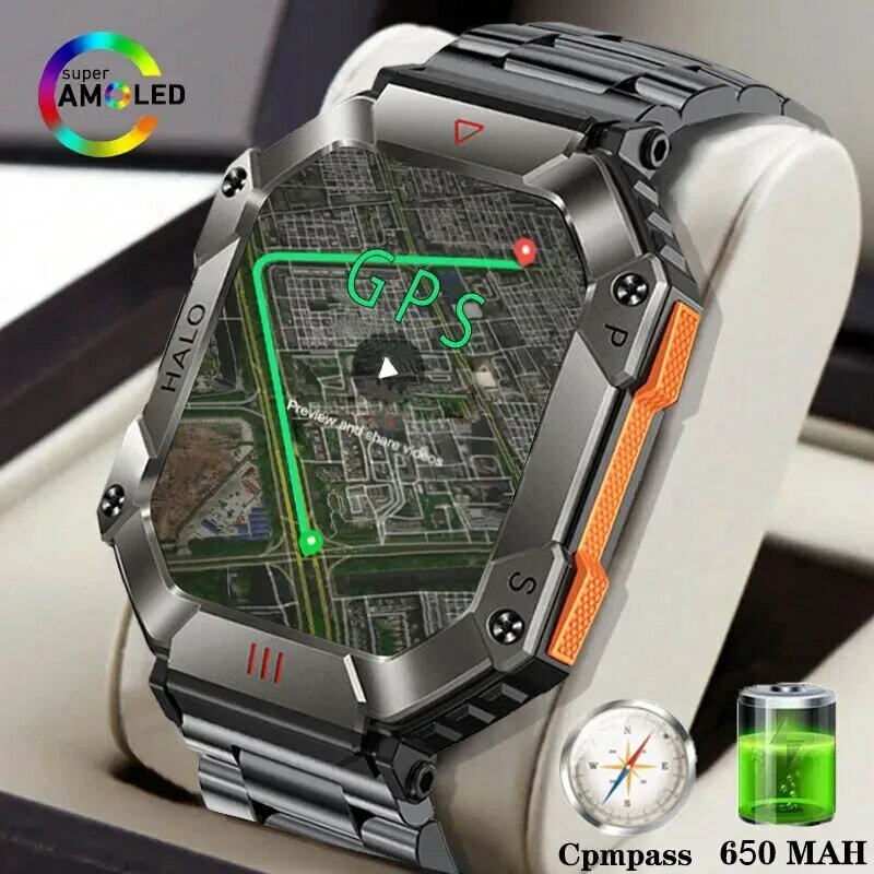 Gejian Relógio Inteligente Impermeável para Homens, GPS, Militar, Android, IOS, Relógios de Negócios, IP68, 2.0 '', AI Voice, Chamada Bluetooth, 2023