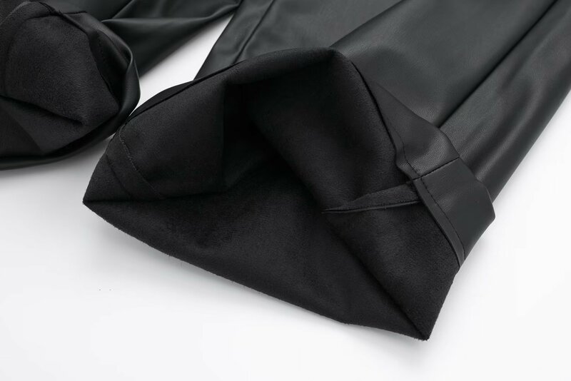 سراويل نسائية سوداء من الجلد الصناعي ، جيوب جانبية ، فضفاضة ، خصر مرن ، رباط ، عتيق ، سراويل نسائية ، موضة جديدة