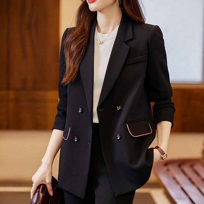 Jaket hitam untuk wanita musim semi dan musim gugur 2023 desain kasual baru mode temperamen ceruk setelan kecil longgar