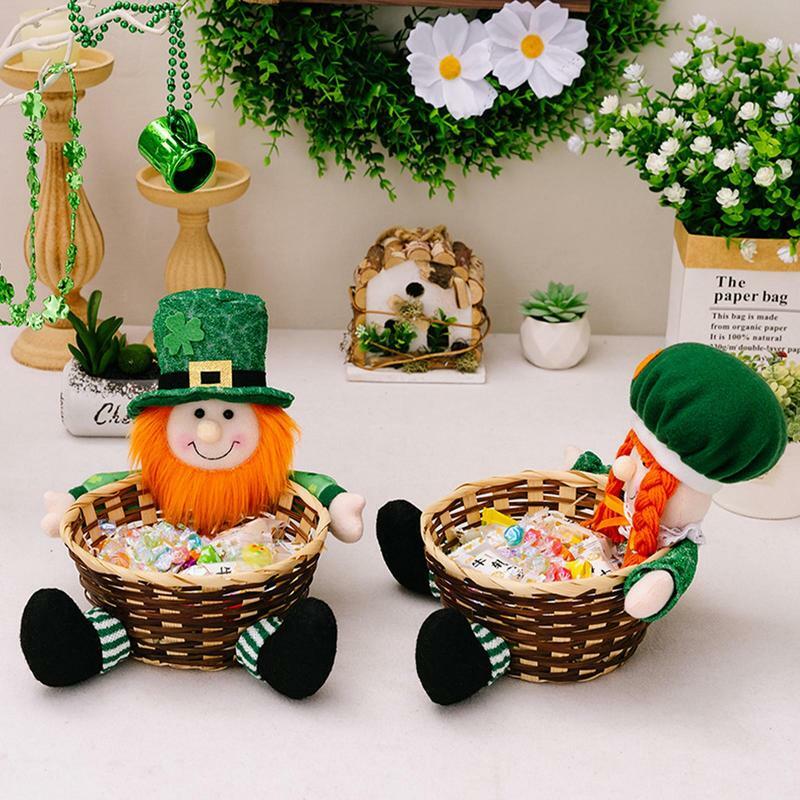 St Patricks Day Candy Dish Cute Leprechaun Doll Green St Patricks Day Decoration Unique Candy Bowl Home Ornament Funny For